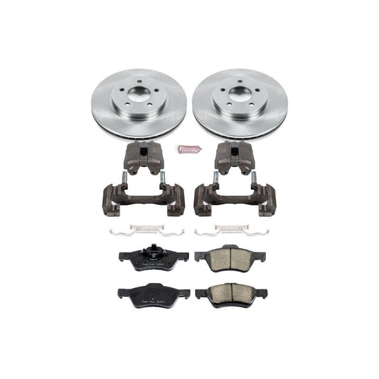 PowerStop OE front brake kit with calipers for Ford Escape 2008-2010, featuring brake rotors and calipers for reliable stopping power.