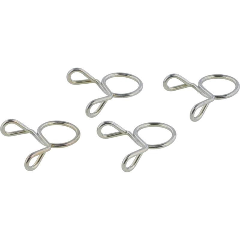 All Balls Racing 9mm hose clamps, 4-pack, durable metal clamps for securing hoses in automotive and motorcycle applications.