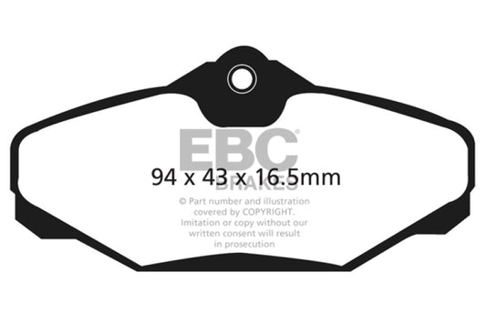 EBC Ultimax2 rear brake pads for Ford Taurus 3.0, OE style, showing the brake pad set with metal backing plates and friction material.