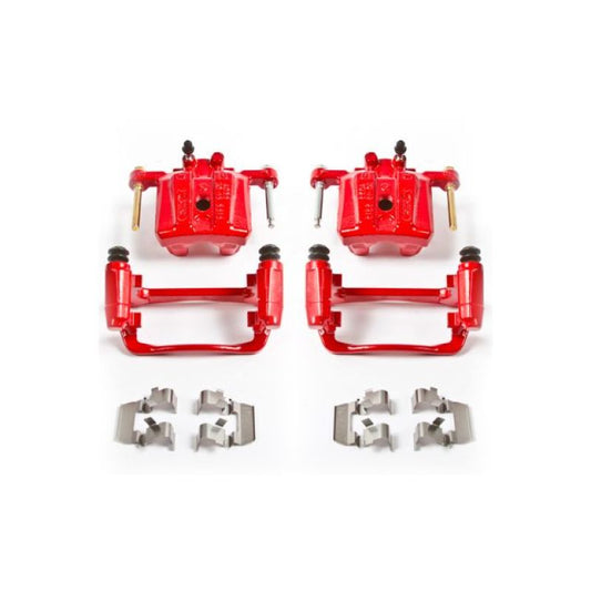 Pair of PowerStop rear red brake calipers with brackets for Mitsubishi Eclipse 2006-2012, performance upgrade.