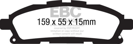 EBC 11+ Nissan Quest 3.5 Ultimax2 front brake pads, OE quality, showing the black brake pad with mounting hardware
