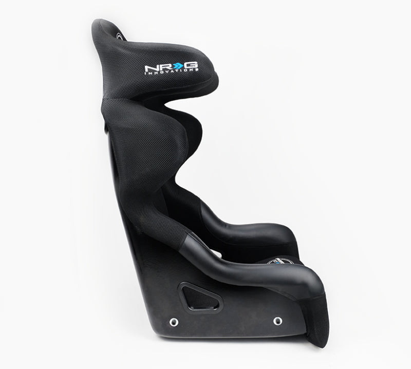 NRG FIA competition race seat with head containment, medium size, featuring durable competition fabric and FIA homologation.