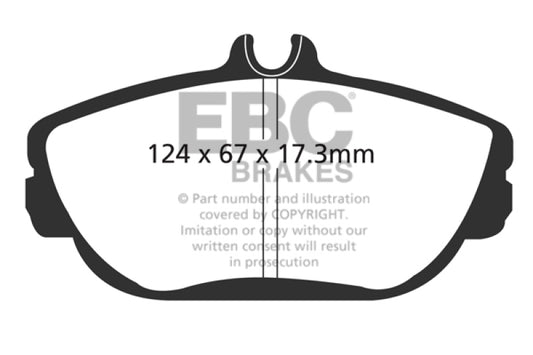 EBC Ultimax2 front brake pads for Ford Taurus 3.0, OE style, showing the durable friction material and metal backing plate.