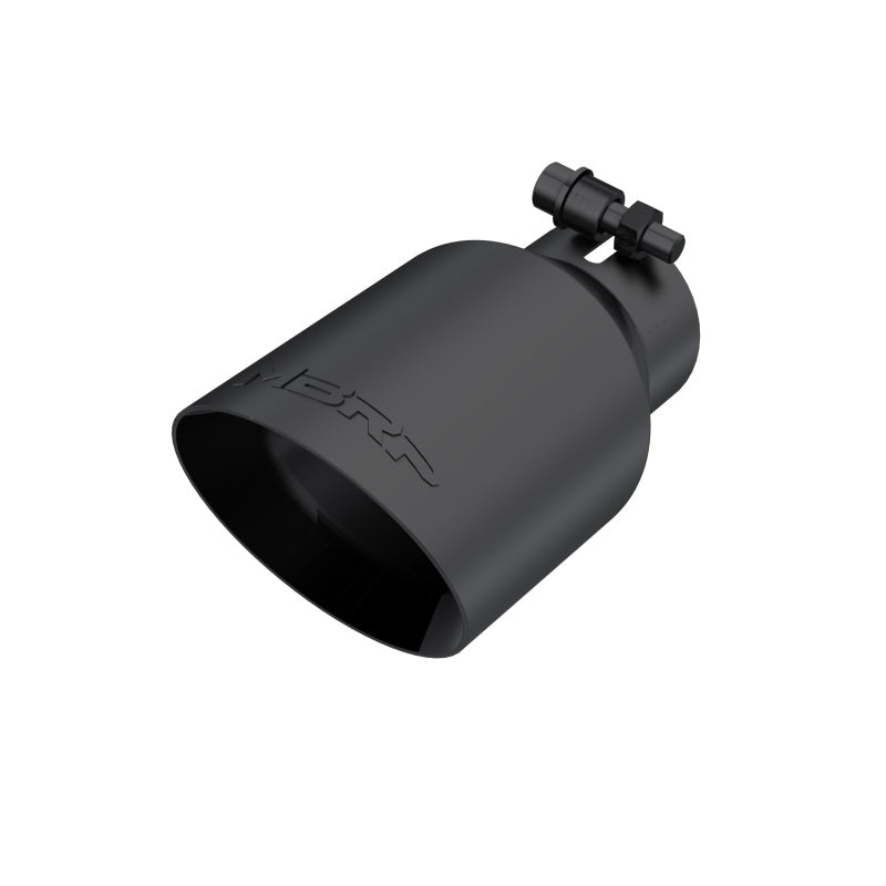 MBRP black universal dual wall angled exhaust tip, 4-inch outer diameter, 2.5-inch inlet, 8-inch length, automotive exhaust accessory