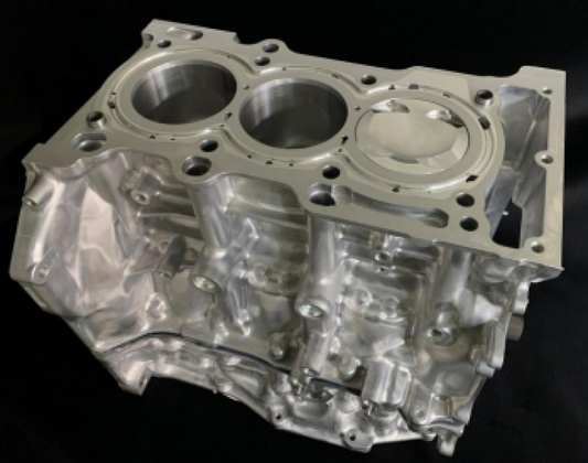 HKS G16E 1.75L LC S3 closed-deck short block engine, showing the engine block with visible components and branding.