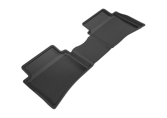 Black 3D MAXpider rubber floor mats for Kia Rio 2018-2020 2nd row, designed to protect and fit snugly in the vehicle's interior.