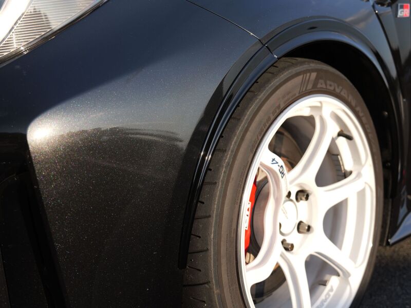 HKS GR Corolla GZEA14H fender molding from body kit, close-up view showing the sleek design and fit on the vehicle's wheel arch