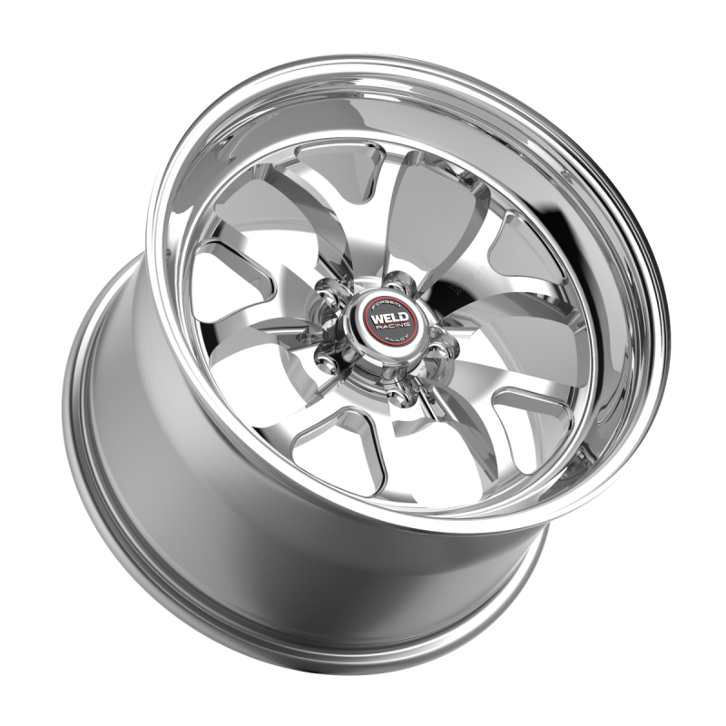 Weld S76 17x9 forged wheel with polished center and shell, 5x114.3 bolt pattern, 5.8 inch backspacing, non-BL finish