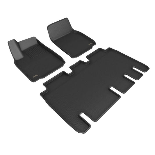 Black 3D MAXpider rubber floor mats for Tesla Model X 2022-2023, full set showing textured surface and custom fit.