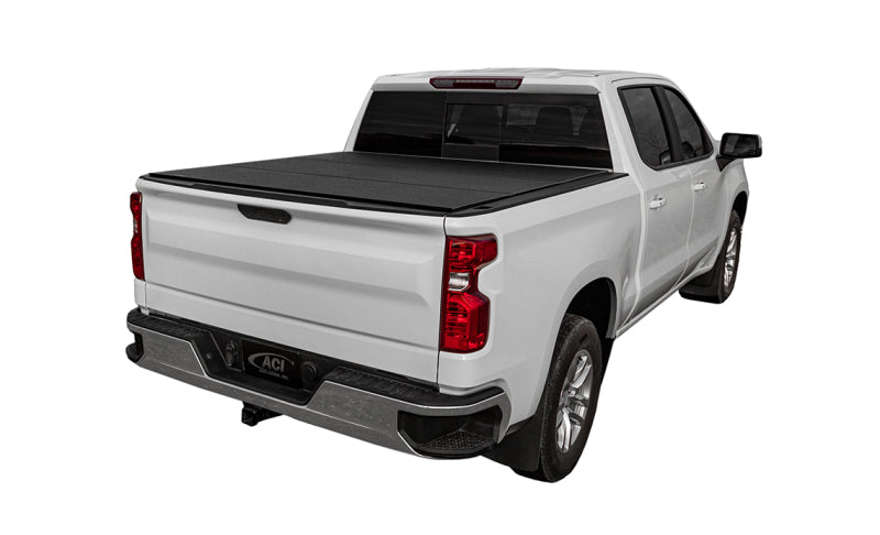 Access LOMAX Tri-Fold Truck Bed Cover in black urethane finish on Chevrolet Silverado 1500 with 6ft 6in bed, exterior truck accessory.