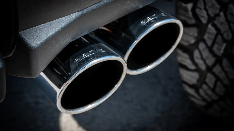 Borla cat-back exhaust system for Ford F250/F350 Super Duty 7.3L V8, showing stainless steel pipes and muffler components.
