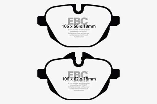 EBC Ultimax2 rear brake pads for BMW X3 2.0 Turbo F25, OE quality brake pads with metal backing for reliable stopping power.