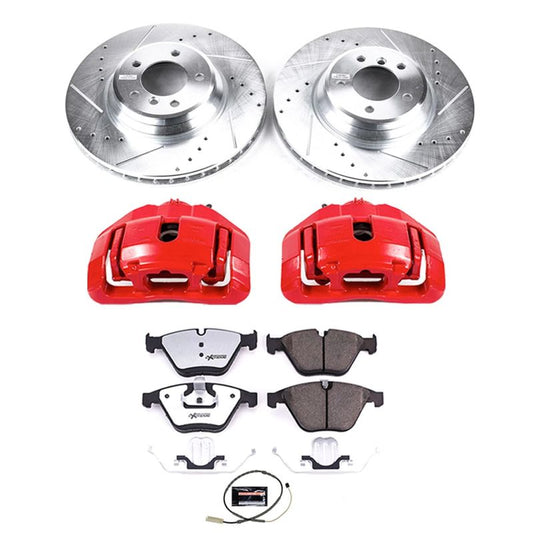 PowerStop front Z26 street brake calipers with performance caliper covers on a BMW X1 2013-2015 model.
