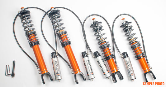 Moton Porsche Cayman GT4 982 3-Way Motorsport Coilover Kit with adjustable shocks and springs for enhanced performance.