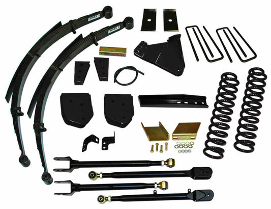 Skyjacker 8.5-inch lift kit for Ford F250 4WD gas trucks, showing suspension components and lifted truck front view.