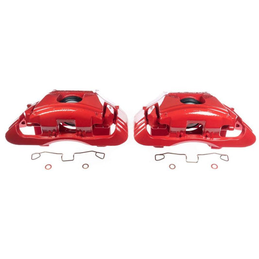 Pair of PowerStop red front brake calipers for 2003-2004 Audi A6, performance brake calipers for enhanced stopping power