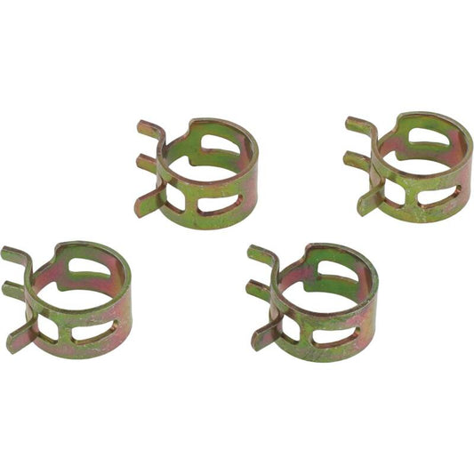 All Balls Racing 12mm hose clamps, set of 4, durable metal clamps for securing hoses in automotive or motorcycle applications.
