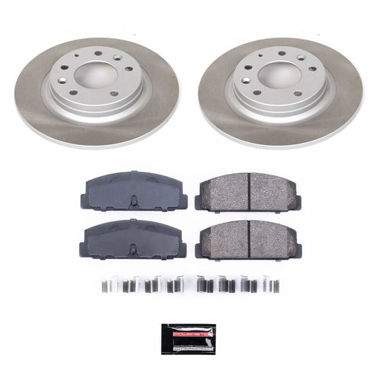 PowerStop rear semi-coated rotor kit for 2003 Mazda Protege, performance brake rotor set with black finish and vented design.
