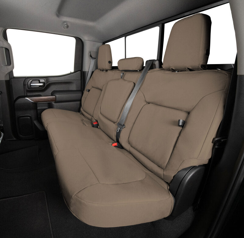 Covercraft Endura PrecisionFit second row seat covers for Toyota Grand Highlander, custom-fit gray fabric seat protection.