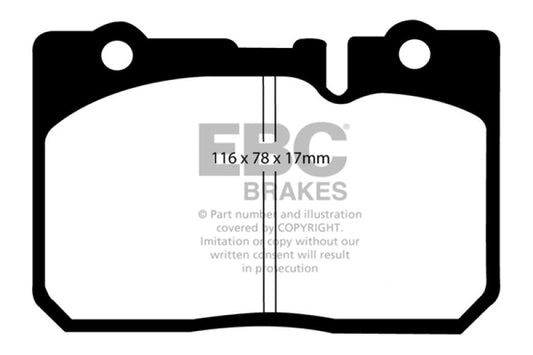EBC Greenstuff front brake pads for Lexus LS400 4.0, performance brake pads with green friction material, shown in image.