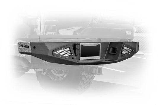 Steel rear bumper for 2018+ Jeep Gladiator by DV8 Offroad, showcasing rugged design and durable construction.