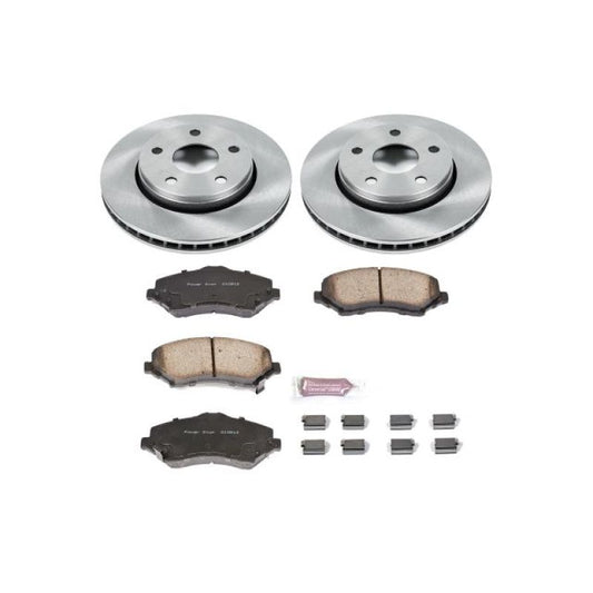 PowerStop OE brake kit for Jeep Wrangler front brakes, includes rotors and pads, designed for 2007-2017 models.