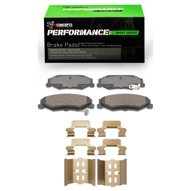 Performance brake pads and hardware kit for Chevrolet Corvette R1 97-13, designed for enhanced rear braking performance.