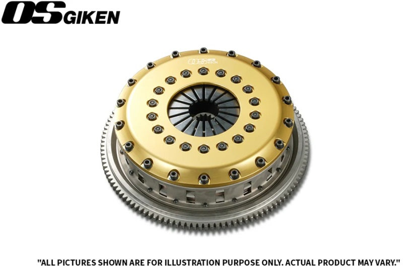 OS Giken Toyota Supra JZA80 2JZ-GTE twin plate clutch kit with Nissan Spline Z34 style hub, designed for high-performance cars.