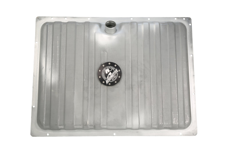 Aeromotive 200 Stealth Gen 2 fuel tank for 1964-1968 Ford Mustang, showing sleek black design and fuel inlet fitting.