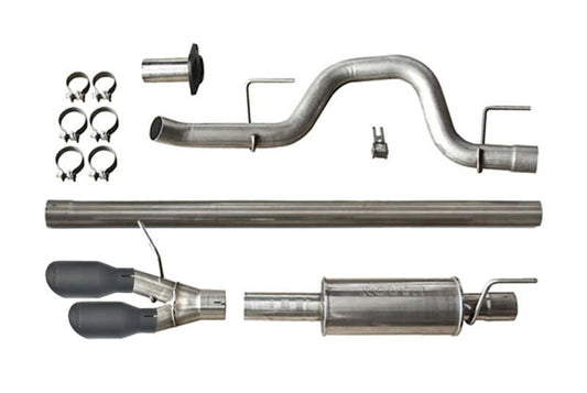 Roush catback exhaust system with black tip for Ford F-150 Raptor 6.2L, side exit design, visible in the image.