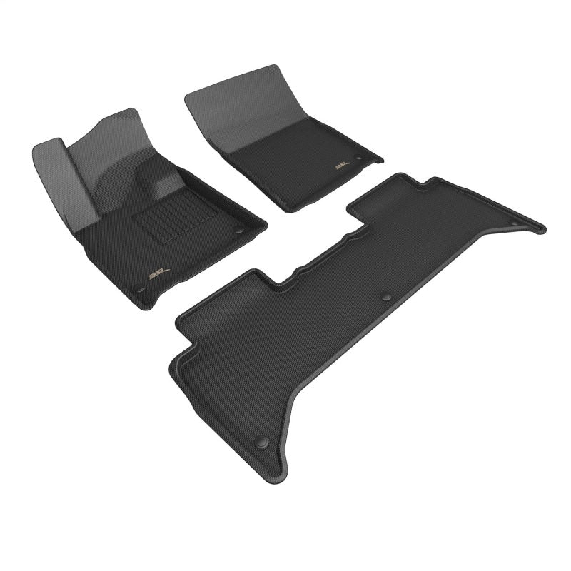 3D MAXpider black rubber floor mats for Rivian R1T 25-26 model, full set with textured surface and custom fit.