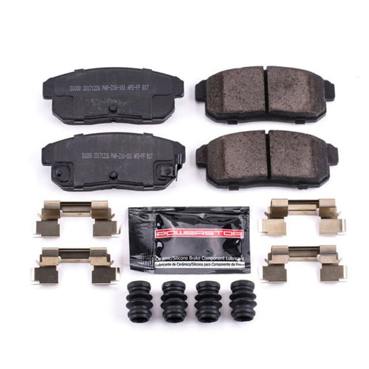 PowerStop Z23 Evolution Sport rear brake pads for Mazda RX-8, showing the black brake pad with hardware included.
