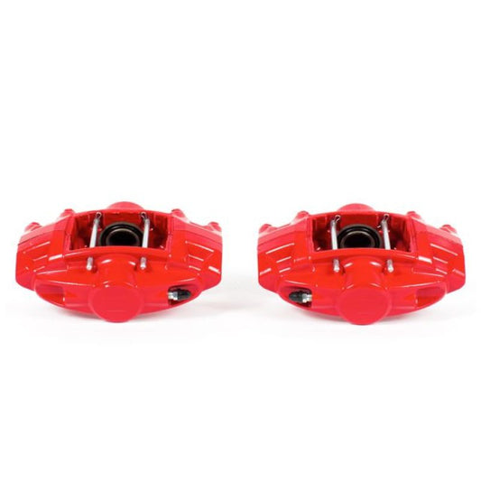 Pair of PowerStop rear red brake calipers for 2009-2019 Nissan 370Z, performance automotive brake components, without brackets