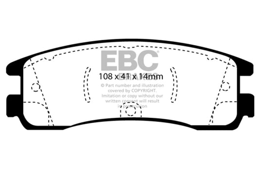 EBC Redstuff rear brake pads for Buick Allure 2008-2009, high-performance brake pads with red friction material.