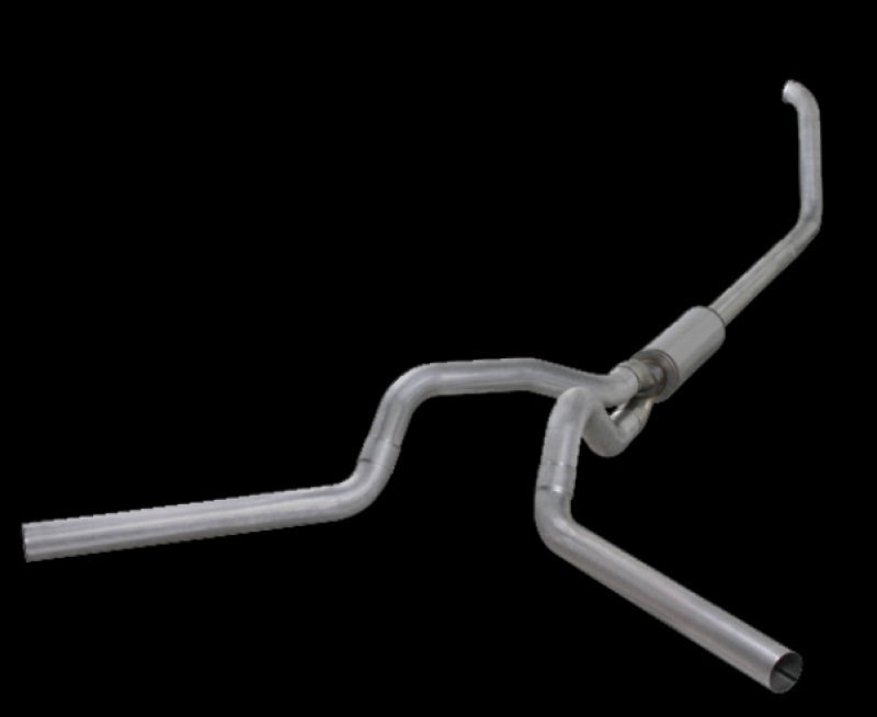 Diamond Eye Turbo Back exhaust kit for Ford 7.3L F250/F350 with dual AL and pyrometer plug, featuring polished stainless steel piping.