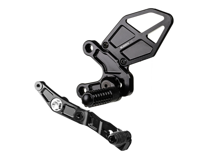 Black Vortex Racing rear bike stand for motorcycle maintenance and support, designed for stability and durability.