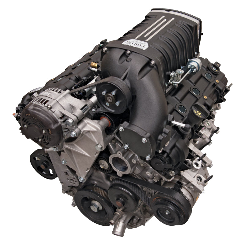 Edelbrock Supercharger Stage 1 Street Kit for 2012-2014 Jeep Wrangler with 3.6L V6 engine, including tuner, installed on engine bay.