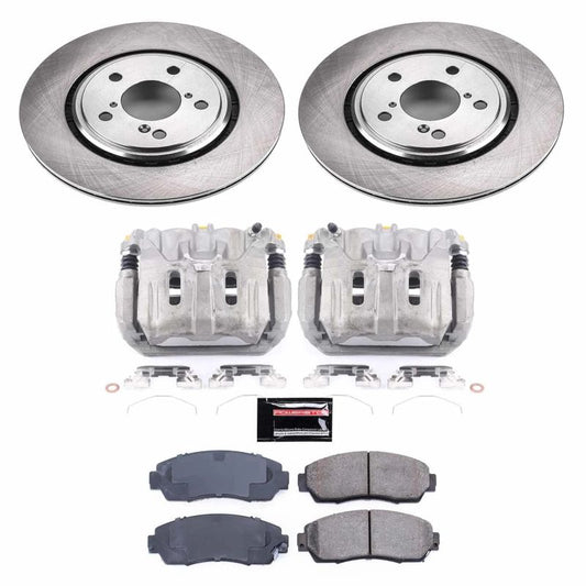 PowerStop OE front brake calipers and Autospecialty kit for 2015-2017 Honda Odyssey, shown with mounting hardware and caliper design