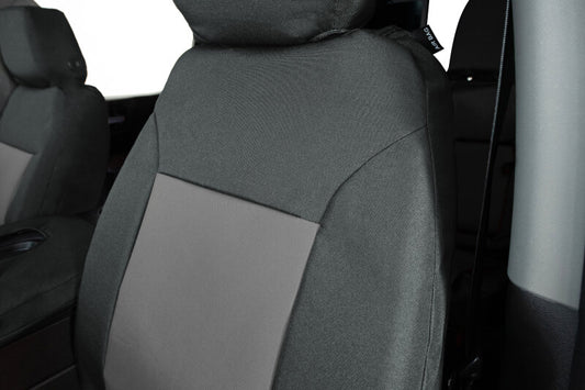 Covercraft Endura PrecisionFit second row seat covers for Ford Bronco 2021-2024, charcoal and silver color, custom fit.