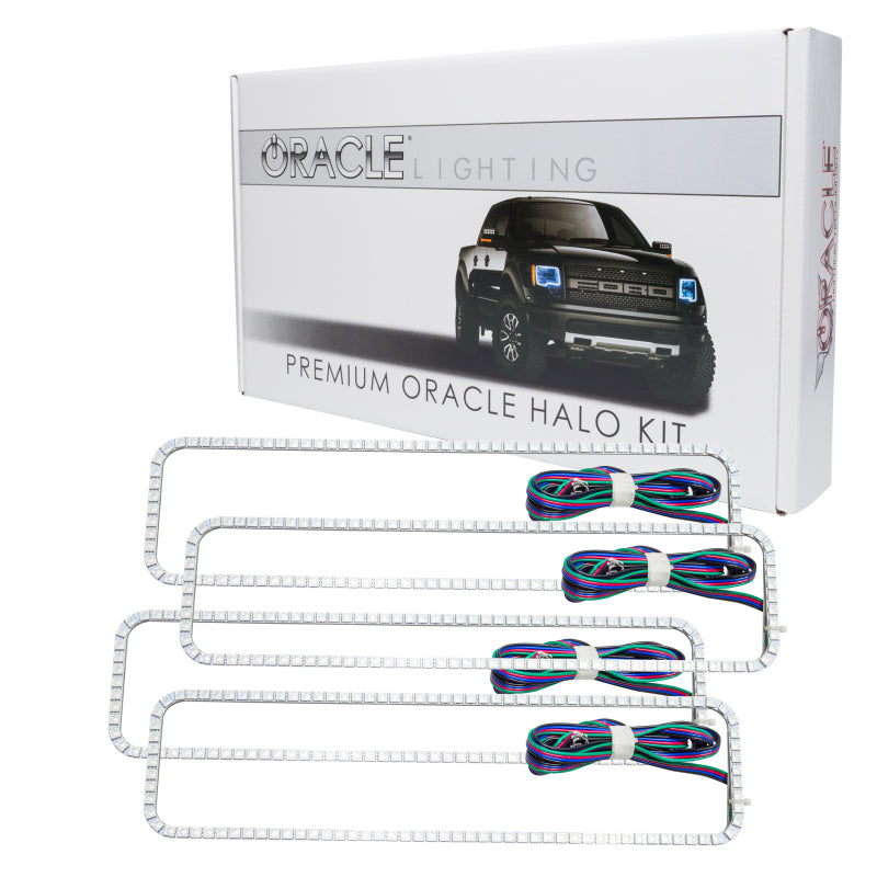 Oracle Chevrolet Blazer 92-94 dual halo headlights with ColorSHIFT and simple controller, showcasing sleek headlight design and illumination.