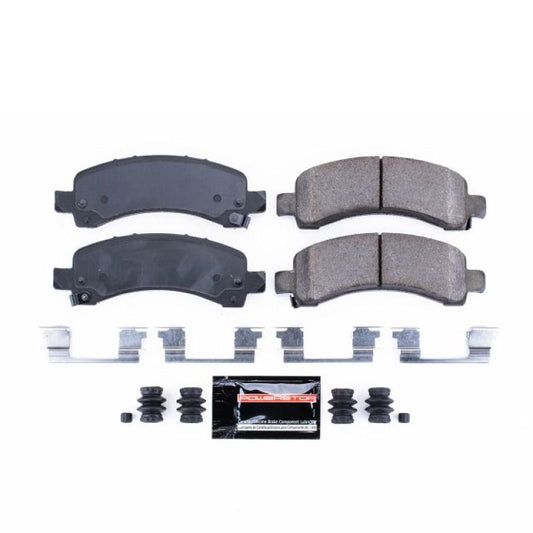 PowerStop Z23 Evolution Sport brake pads with hardware for rear of Cadillac Escalade 2002-2006, performance brake replacement.
