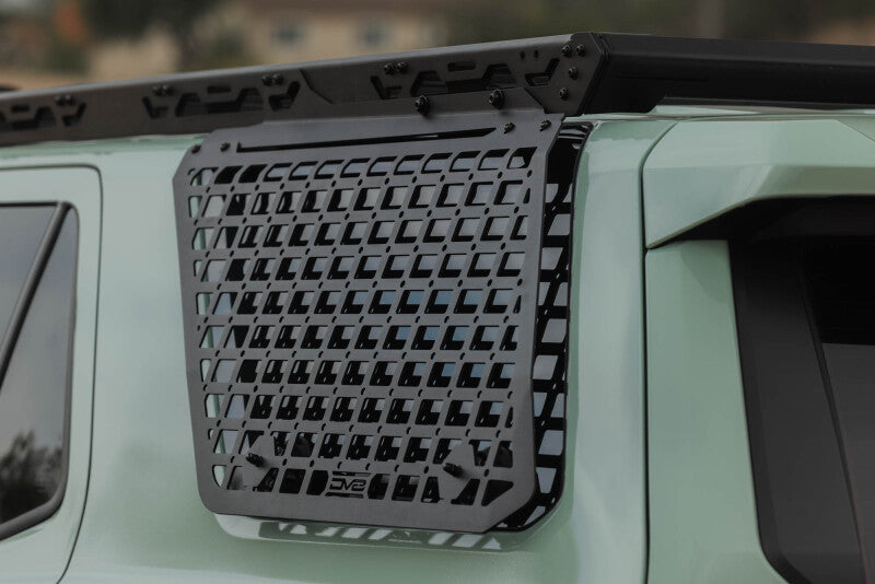 DV8 Offroad exterior window Molle accessory for Toyota 4Runner 25-26 models, designed for DV8 roof rack driver side.