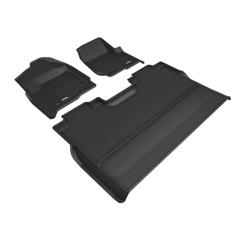 3D MAXpider black rubber floor mats set for Ford F-250, F-350, F-450 crew cab trucks, fitted and textured for protection