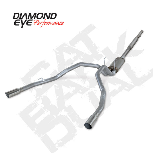 Diamond Eye Performance 3-inch dual stainless steel catback exhaust system for Dodge 1500 HEMI 2009-12, featuring polished tips.