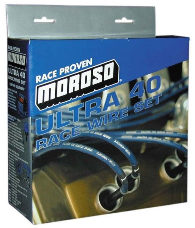 Moroso Chevrolet Small Block HEI spark plug wire set Ultra 40, unsleeved, red ignition wires for over valve engine applications
