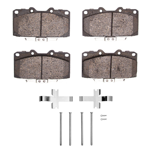 R1 Concepts Nissan 300ZX front ceramic brake pads and hardware kit installed on vehicle, showing OE-style brake components.