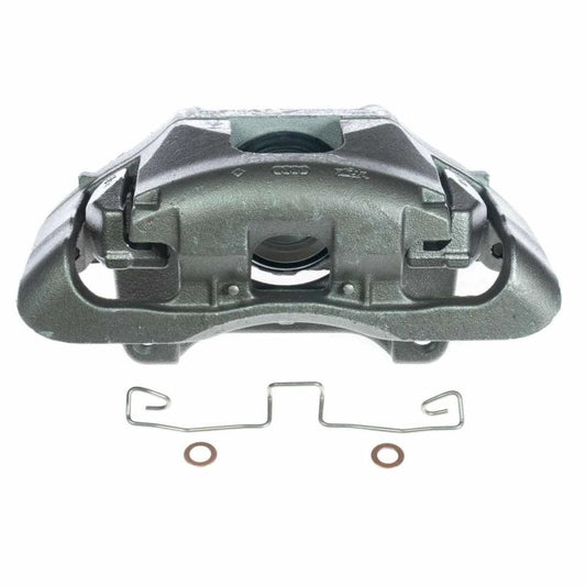 PowerStop Audi A6 front right OE brake caliper, autospecialty design, in silver with mounting brackets and hydraulic piston visible.