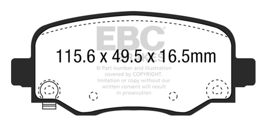 EBC 15+ Chrysler 200 2.4 Ultimax2 rear brake pads, OE type, showing the black brake pad with metal backing plate.