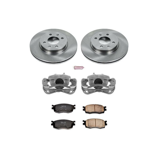 PowerStop OE brake kit with front calipers for Hyundai Accent 2006-2011, includes brake rotors and hardware.