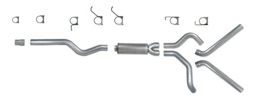 Diamond Eye Performance 4-inch dual stainless steel catback exhaust system for 2006-2007.5 Chevy/GMC 6.6L 2500/3500 trucks, shown installed.